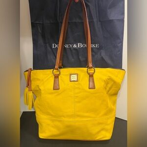 Dooney & Bourke Bright Yellow Leather Tote with Brown Straps and Dust Bag